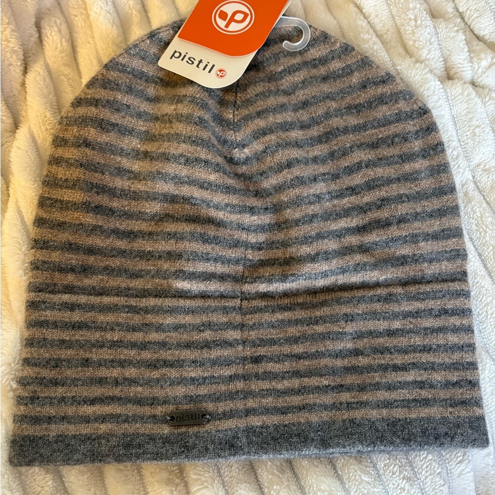 Pistil Striped Beanie - Wool & Cashmere - Gray & Tan NEW WITH TAGS